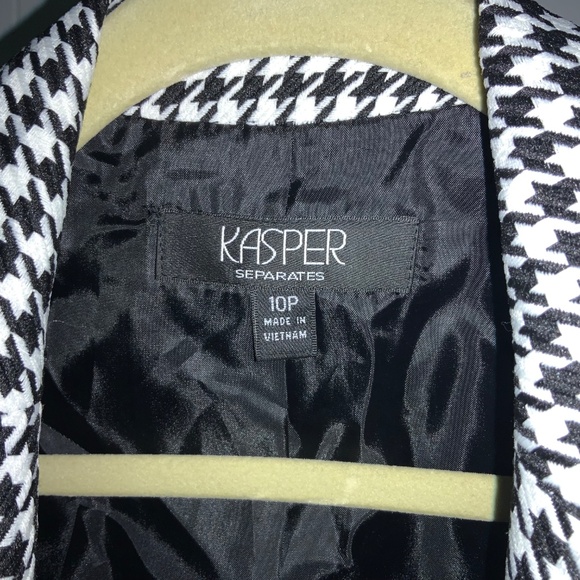 Kasper single button Houndstooth check blazer Sz 10P flap pockets contrast trim - Picture 2 of 6